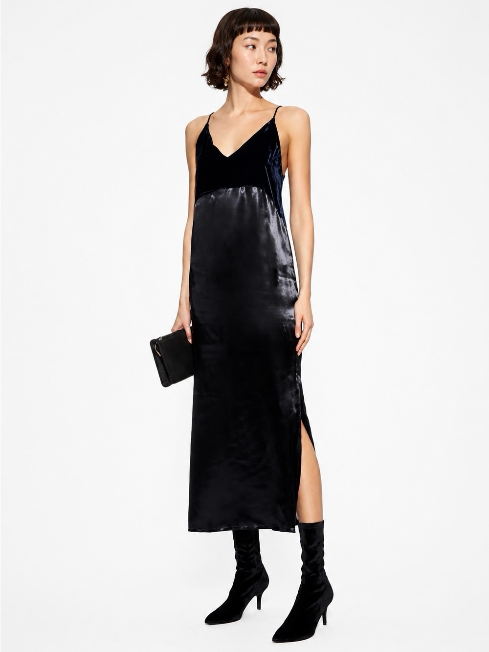 NWT Maje Ryck Velvet and Satin Navy Slip Dress